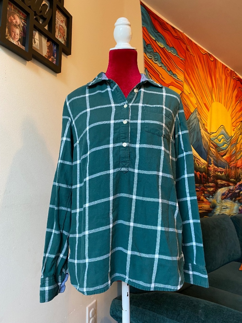 plaid Tommy Hilfiger popover shirt featuring a half-button design